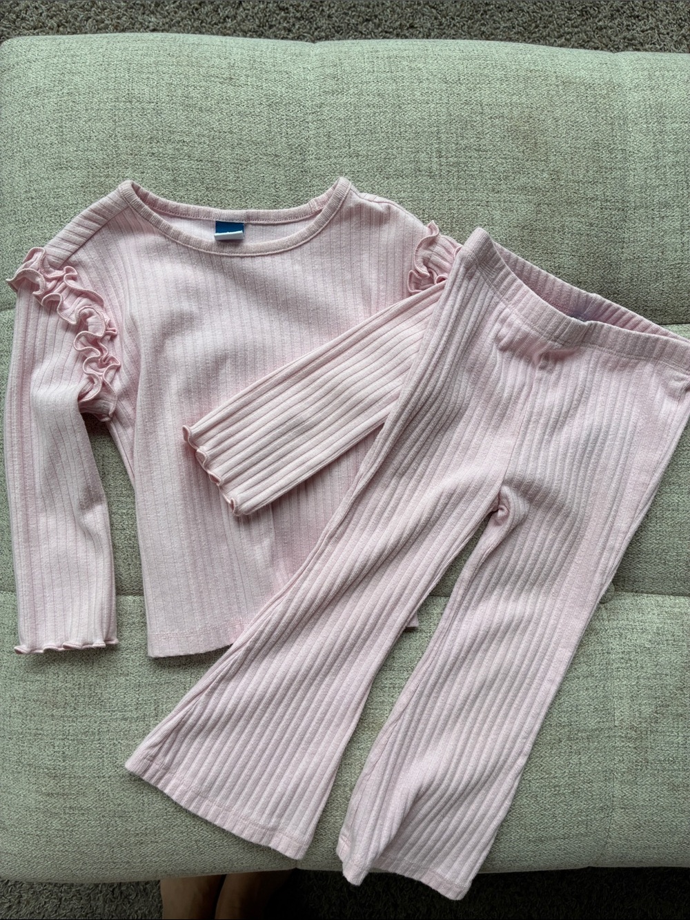 Old Navy Light Pink Ribbed Ruffle Long Sleeve Top